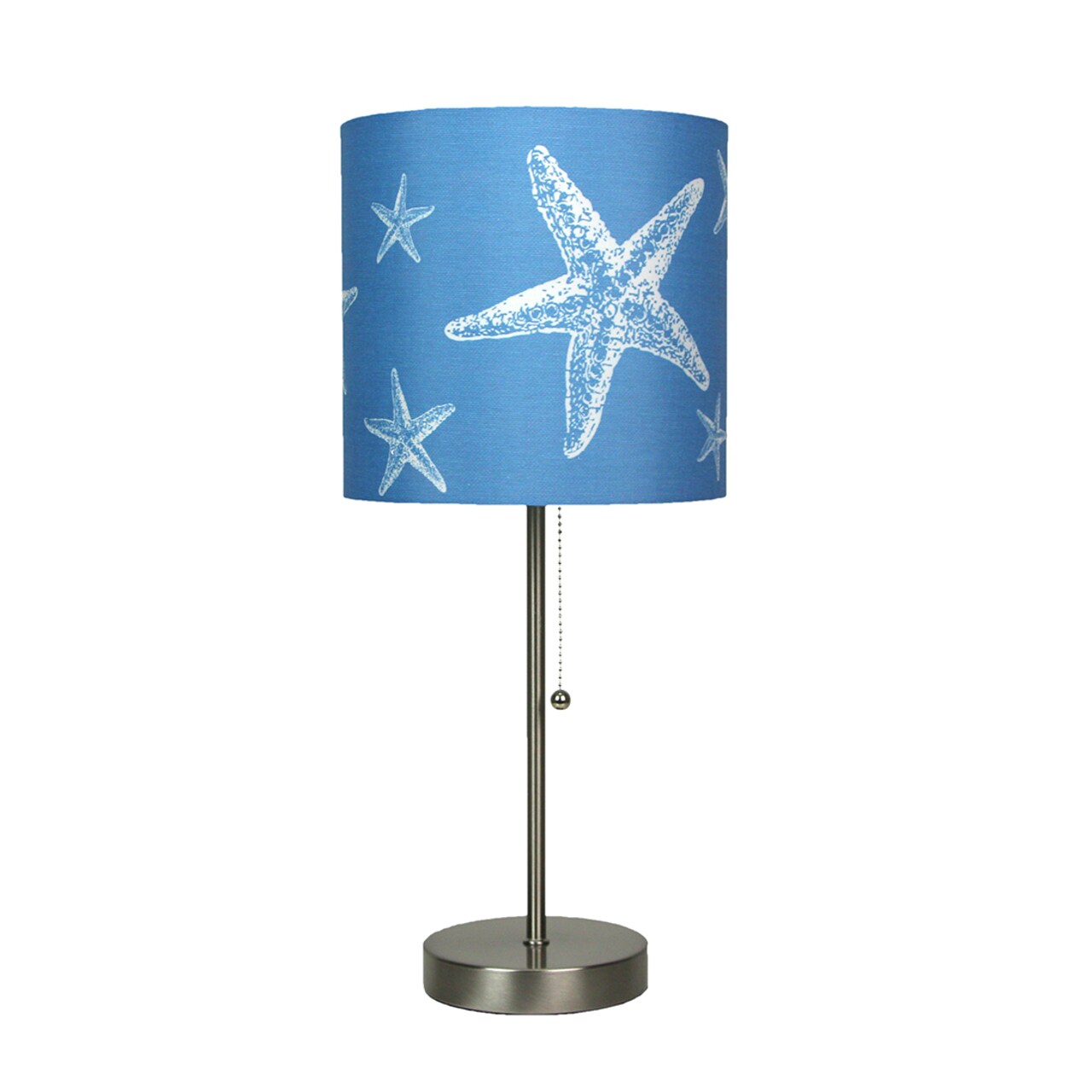 Brushed Nickel Finish Table Lamp With Coastal Blue Starfish Shade